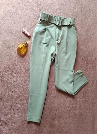 Стильные трендовые качественные ментоловые брюки с поясом zara
