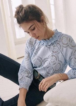 Sezane синя вишивана гіпюрна блузка розмір 34( xs-s) у відмінному стані