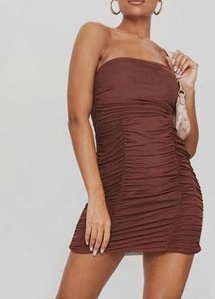 Иіні сукня резинка шоколадного кольору prettylittlething, 40