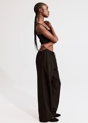 H&m чорні лляні широкі брюки штани черные широкие льняные брюки штаны
