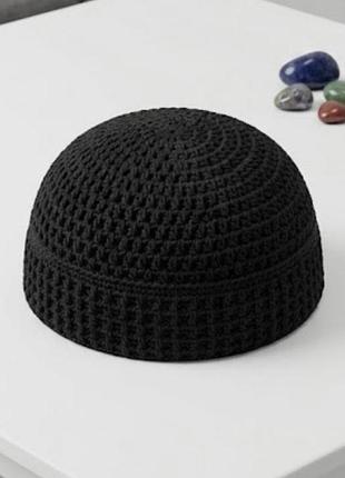 Шапка - докер, ажурна сітчаста шапка, чорна біні , handmade