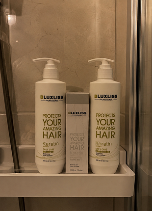 Набор для волос luxliss keratin (шампунь 500 мл + кондиционер 500 мл + спрей 50 мл)