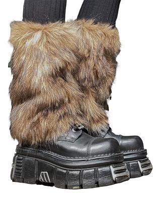 Гетри хутряні манжети з хутра пухнасті leg warmers faux fur grunge y2k archival viper opium indie sleaze fuzzy archive