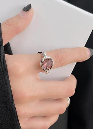 Серебро 925 акцентное кольцо кольцо с розовым камнем