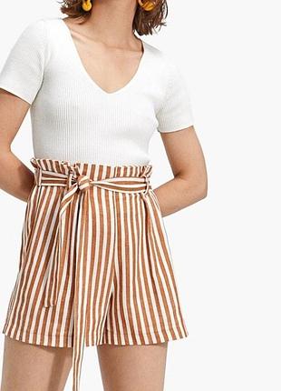 Стильные полосатые шорты stradivarius, высокие шорты, коротенькие шортики, шорты с поясом, шорты