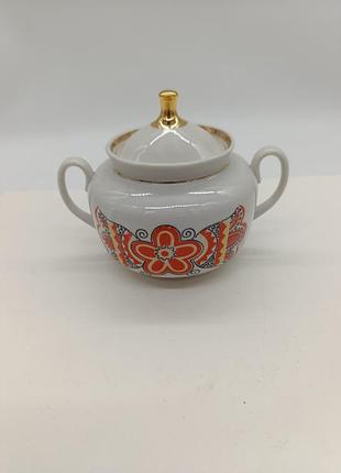 Советская керамическая форфоровая фаянсовая сахарница ссср дружковка дружківка дружковский фарфоровый завод  часть от чайного сервиза для сахара цукор