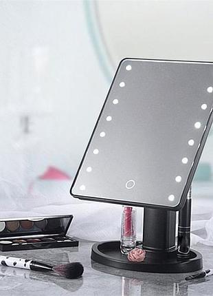 Зеркало для макияжа с 16 led подсветкой mirror white, зеркало со светом для макияжа. цвет: черный