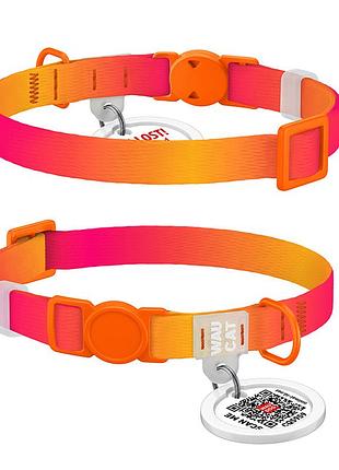 Нашийник для котів нейлоновий waucat nylon recycled з qr адресником, градієнт, безпечна пряжка, xs, ш 10 мм, дов 20-30 см,
