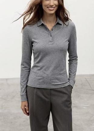 Жіноча кофта поло massimo dutti з мерсерезованої бавовни сіра базова трикотажна кофта поло з воротніком сіра бавовняна поло кофтина жіноча