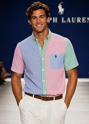 Сорочка чоловіча ralph lauren різнокольорова в смужку m бавовна жата (сірсакер)