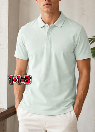 🎁1+1=3 фирменная мужская мятная футболка поло хлопок marks &amp; spencer, размер 50 - 52