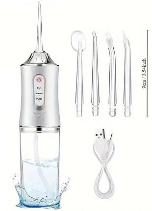Ирригатор для чистки зубов и полости рта oral irrigator с аккумулятором и сменными насадками white
