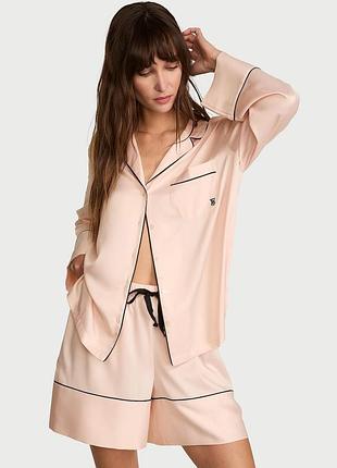 Атласна піжама satin long-sleeve pajama set вікторія сікрет