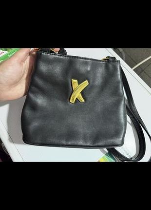 Paloma picasso vintage black leather shoulder bag gold x logo made in italy вінтажна шкіряна сумка