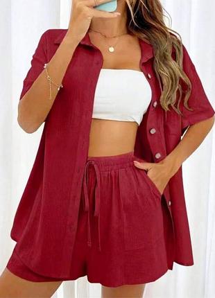 Летний красный костюм рубашка и шорты shein, p. l, 40/42, комплект шорты и рубашка