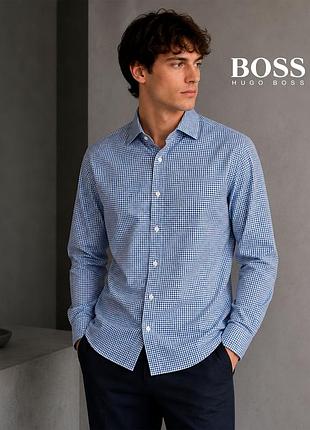 Оригинальное бело синяя классическая рубашка из хлопка hugo boss 43