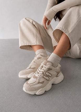 Кроссовки в стиле new balance 9060, натуральная замша женские bashili бежевый 37 (23 см) код: h6628 beige