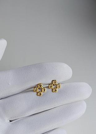 Серебряные серьги гвоздики с позолотой