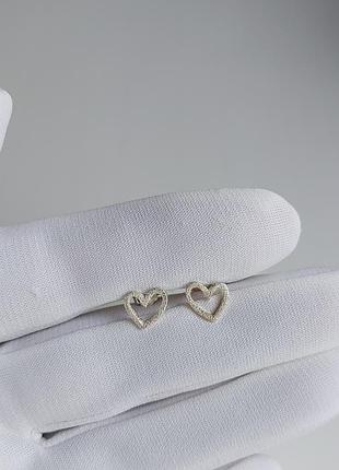 Серебряные серьги гвоздики сердечки