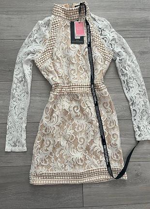 Платье женское короткое мини prettylittlething кружевное белое xs новое с биркой