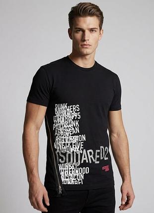 Черная хлопковая футболка dsquared2 с асимметричной молнией и графическим принтом