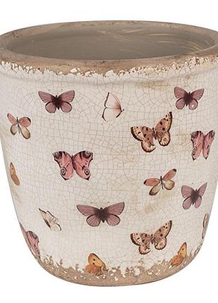 Керамічне кашпо для квітів в вінтажному стилі butterflies, 15*14 см, nd-6ce1661m nai