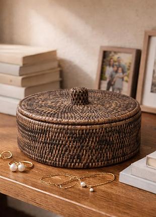 Багатофункціональна коробка для зберігання, плетена з ротанга, 20*9 см, nd-71021-black nai
