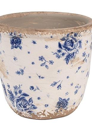 Керамическое кашпо для цветов в винтажном стиле blue roses, 11*10 см, nd-6ce1658xs nai