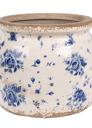Керамічне кашпо для квітів в вінтажному стилі blue roses, 16*13 см, nd-6ce1659m nai