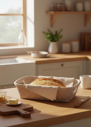 Хлебница с ручками, плетеная вручную из натурального ротанга, 33*20*8 см, nd-71040-white nai