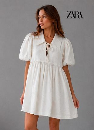 Нова ошатна біла сукня з коміром та зав'язками zara s