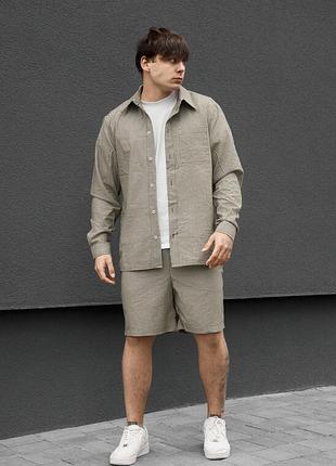 Мужской стильный летний комплект рубашка + шорты staff tas olive stripes
