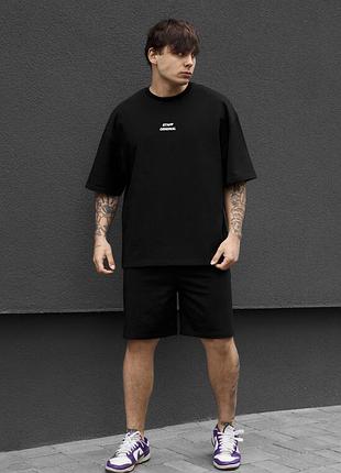 Мужской летний комплект футболка + шорты staff no black oversize