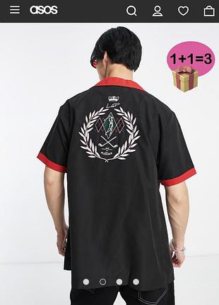 Чорна чоловіча сорочка liquor n poker shirt in black with golf club back embroidery
