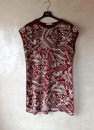 Стильное терракотовое платье-туника zara basic с фактурным узором paisley