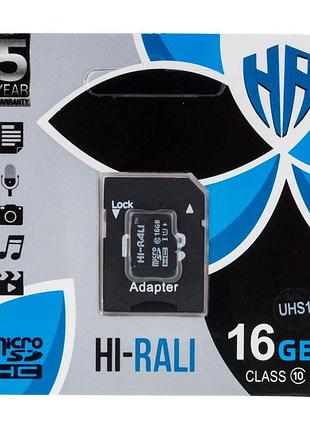 Карта памяти с адаптером hi-rali micro sdhc 16gb uhs-1 class 10 черный