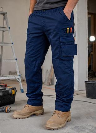 Чоловічі робочі штани карго workwear, сині, розмір l (l-xl), поліестер / бавовна