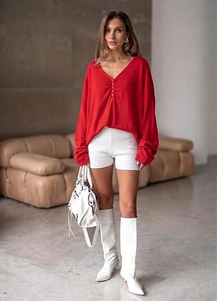 Яскрава червона кофта / лонгслів vero moda з декольте на ґудзиках, розмір л/хл