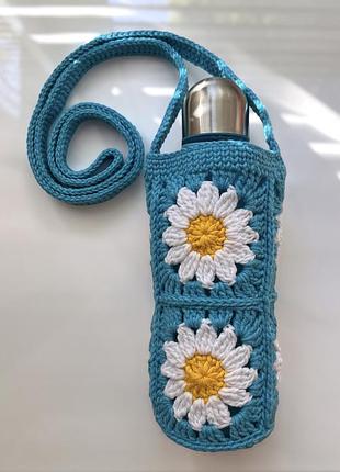 Вʼязана сумка-чохол crossbody для пляшки «ромашки». ручна робота. my bottle