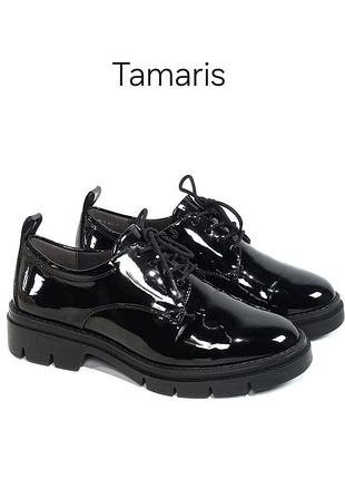 Кожаные женские туфли tamaris schuhe schwarz lack schnürer оригинал