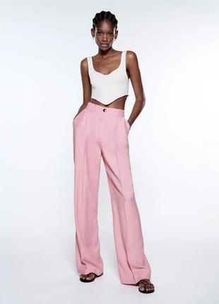 Трендовые женские брюки палаццо высокая посадка zara летние свободные брюки с защипами