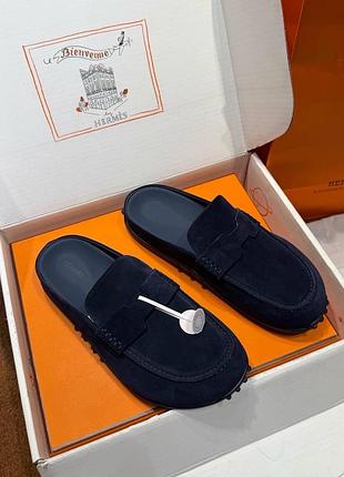 Чоловічі мюлі мокасини з натуральної замші hermes