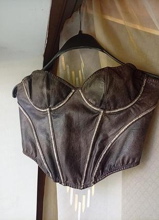 Роскошный шоколадный корсет bustier под кожу с акцентными потертостями out from under