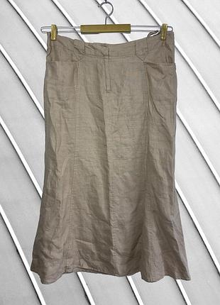 Женская бежевая юбка миди yessica 44 2xl 3xl оригинал эсика стан идеал 100% лен льняная легкая летняя натуральная свободная 54 56