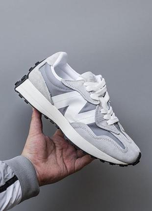 Серые кроссовки унисекс new balance 327 grey white х нью беланс 44