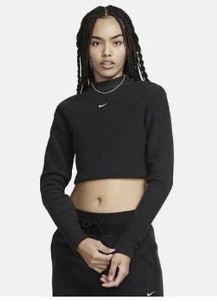 Чорний укорочений світшот nike sportswear phoenix plush з коміром-стійкою та вишитим логотипом