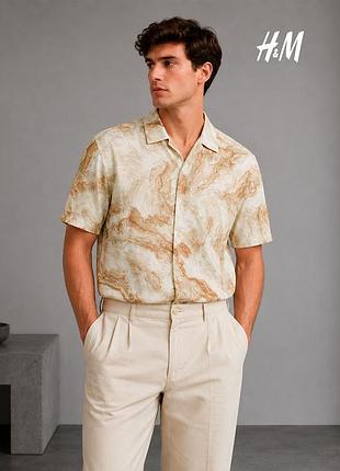 Мужская рубашка с короткими рукавами в мраморный принт h&amp;m m