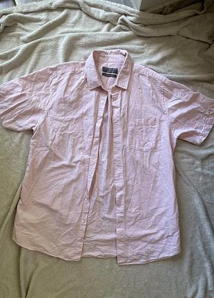 Чоловіча сорочка primark xl slim fit рожева бавовняна з коротким рукавом