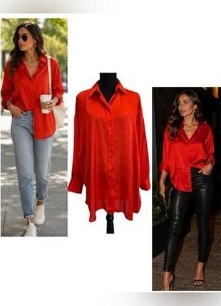 Яскраво-червона атласна сорочка zara xs/s