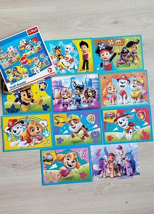 Набор лот детских пазлов щенячий патруль 10 картинок trefi puzzle paw patrol пазлы